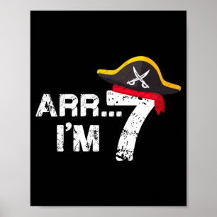 7 kids 7th birthday pirate shirt crossbones design poster