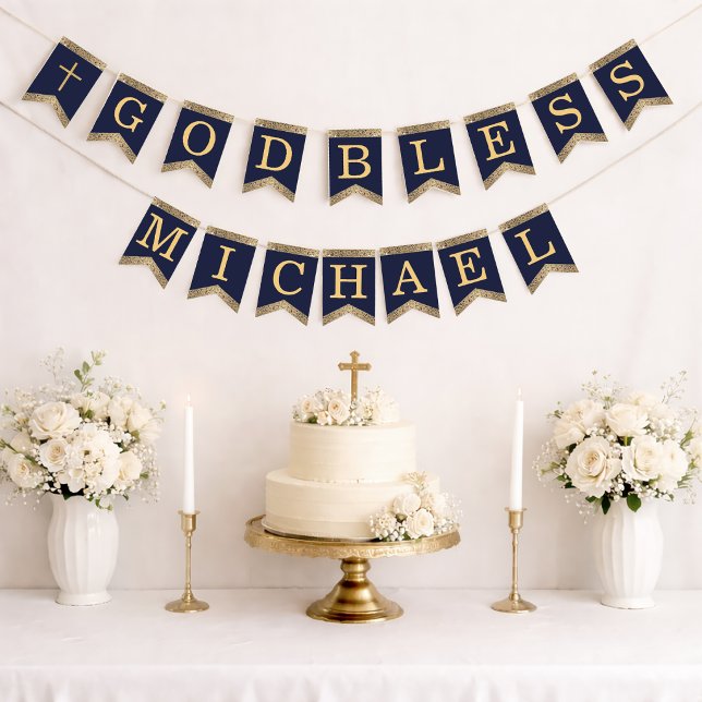 7 Letters Blue Gold God Bless Baptism Communion Bunting (Creator Uploaded)