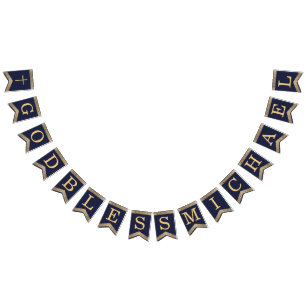 7 Letters Blue Gold God Bless Baptism Communion Bunting