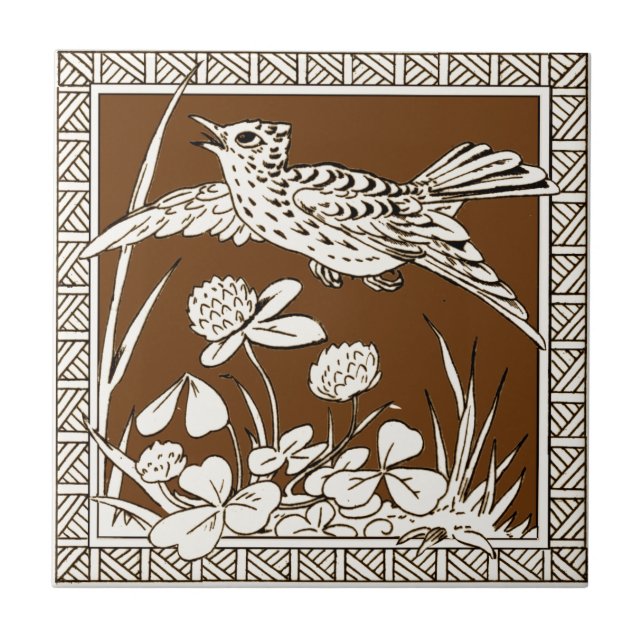 #7 of 12 Repro 1880s Minton Mocha Bird Series Tile (Front)