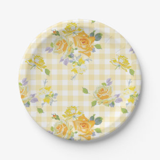 7" Paper Plate in Anja buttercup Gingham
