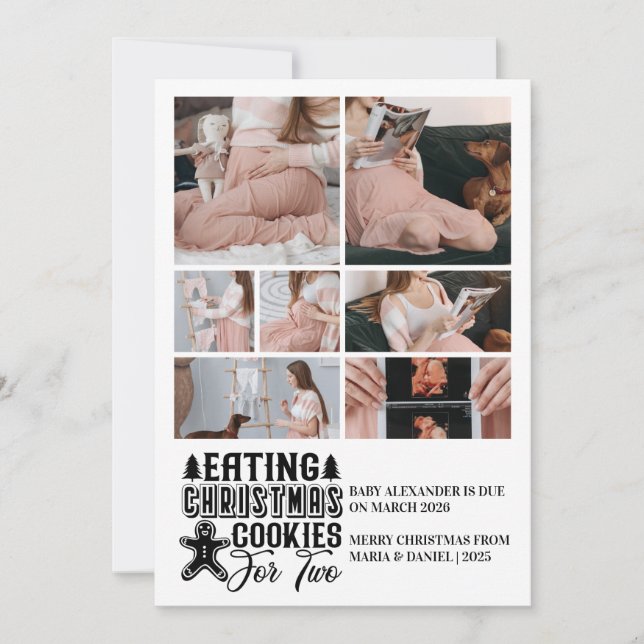 7 Photo Christmas Cookies for 2 Pregnancy  Holiday Card (Front)