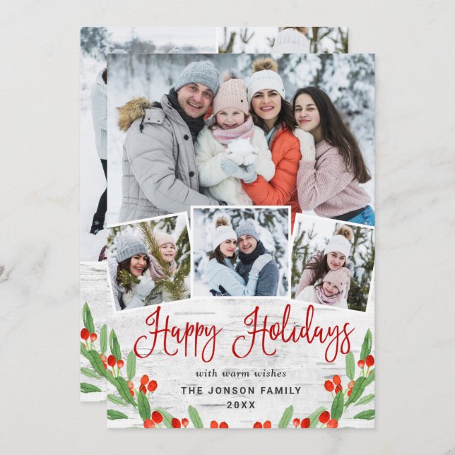 7 PHOTO Christmas Rustic Birch Bark Greeting Holiday Card (Front/Back)