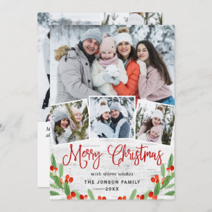 7 PHOTO Christmas Rustic Birch Bark Greeting Holiday Card