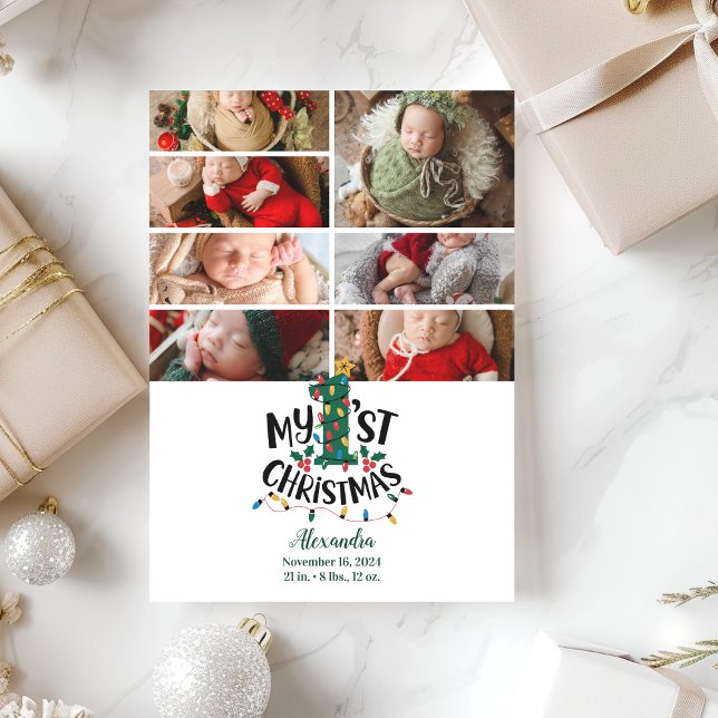 7 Photo Christmas Tree Lights First Christmas Holiday Card (Creator Uploaded)