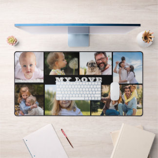 7 Photo Collage and MY LOVE Text Custom Monogram Desk Mat