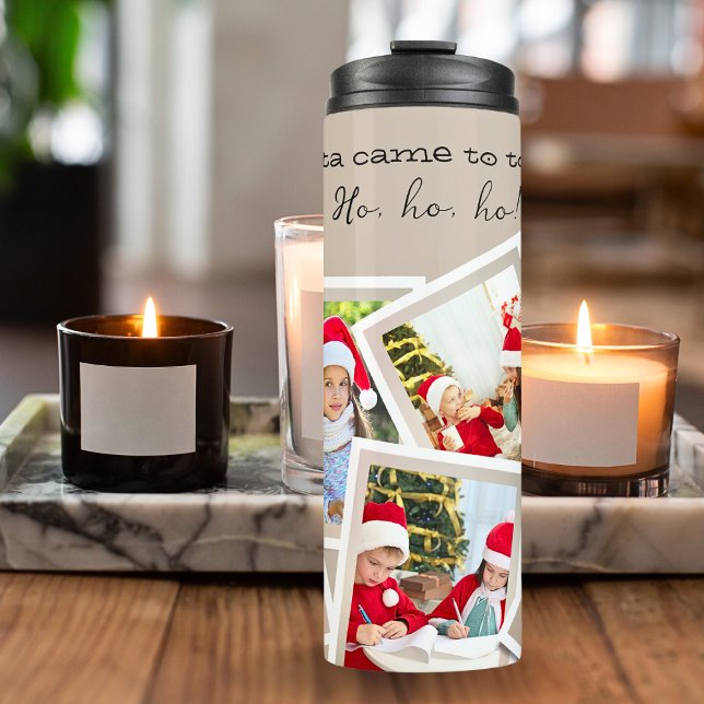 7 Photo Collage Beige Christmas Thermal Tumbler (Creator Uploaded)