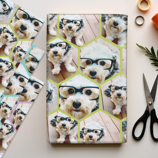 7 Photo Collage - funky hexagon honeycomb pattern  Wrapping Paper Sheet