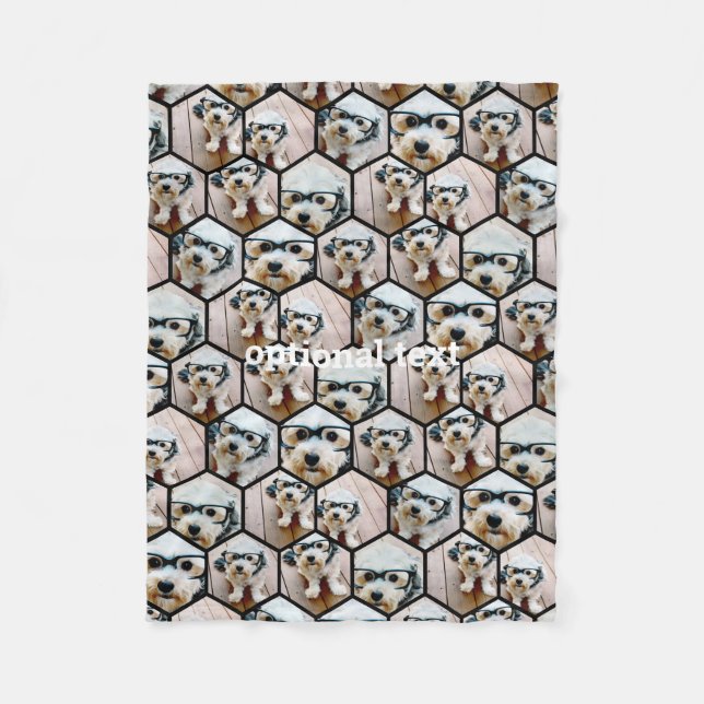 7 Photo Collage - funky hexagon pattern black Fleece Blanket (Front)