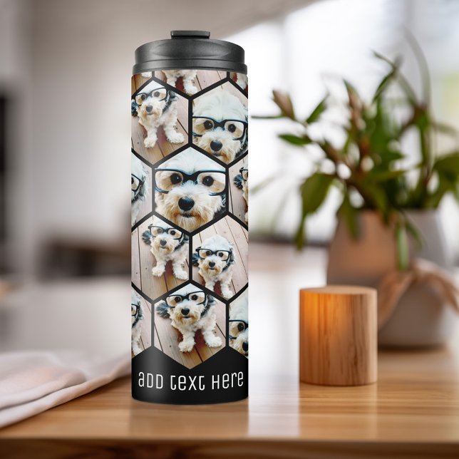 7 Photo Collage - funky hexagon pattern black Ther Thermal Tumbler (Personalized Thermal Tumbler - Add Photos, Text - Customize Completely in the Advanced Design Area)