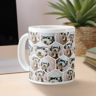 7 Photo Collage - funky hexagon pattern Large Coffee Mug