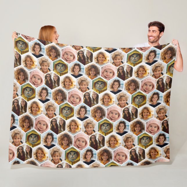 7 Photo Collage - funky hexagon pattern white Fleece Blanket (In Situ)