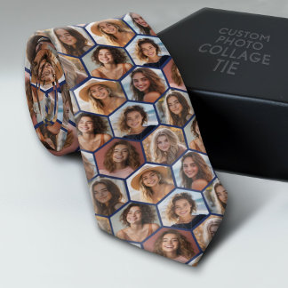 7 Photo Collage - funky honeycomb pattern - blue Tie
