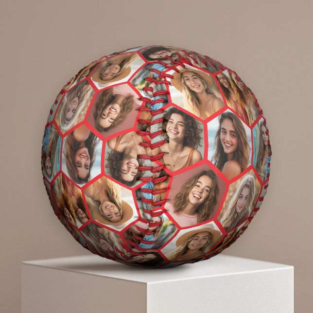 7 Photo Collage - funky honeycomb pattern - red Baseball (Custom Photo Baseball)