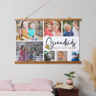 7 Photo Collage Grandkids Make Life Grand Quote Hanging Tapestry