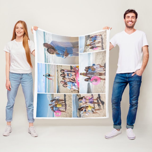 7 Photo collage template personalised Fleece Blanket (In Situ)