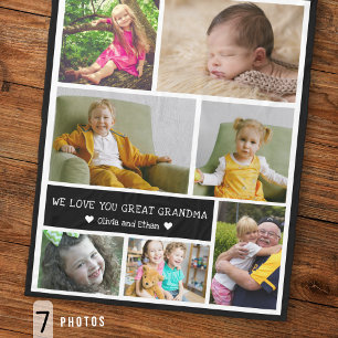 7 Photo Collage We Love You Great Grandma Black Fleece Blanket