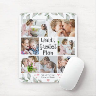  7 Photo Collage WORLD'S GREATEST MOM Greenery Mouse Pad