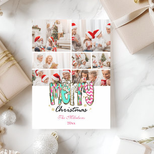 7 Photo Colourful Retro Merry Christmas Holiday Card