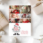 7 Photo Cute Santa Baby 1st Christmas Holiday Card<br><div class="desc">Celebrate your newborn’s first Christmas with this sweet and festive photo card featuring playful holiday elements like Santa’s boots, holly, and a red hat. Designed for proud new parents, this adorable layout pairs your baby's photo with their birth details and name, creating a keepsake that will melt hearts for years...</div>