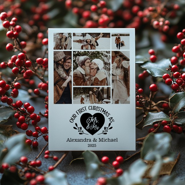 7 Photo Heart First Christmas as Mr & Mrs Holiday Card (Creator Uploaded)