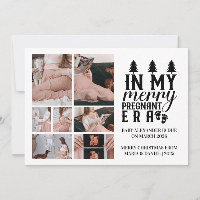 7 Photo In My Merry Pregnant Era Christmas Holiday Card (Front)