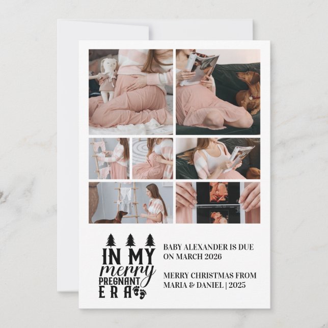 7 Photo In My Merry Pregnant Era Christmas Holiday Card (Front)
