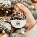 7 Photo Minimialist Christmas Our First Home Ceramic Tree Decoration<br><div class="desc">Celebrate the warmth of your first winter together in your new home with this minimalist design. Featuring a romantic photo layout, soft neutral tones, and elegant script typography, it’s the perfect way to mark a major milestone in style. Modern, cosy, and deeply personal — ideal for couples starting a new...</div>