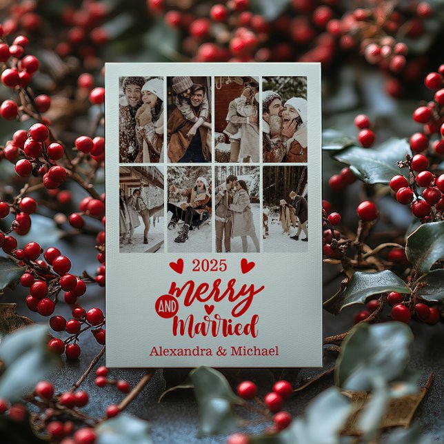 7 Photo Minimialist Merry and Married  Holiday Card (Creator Uploaded)