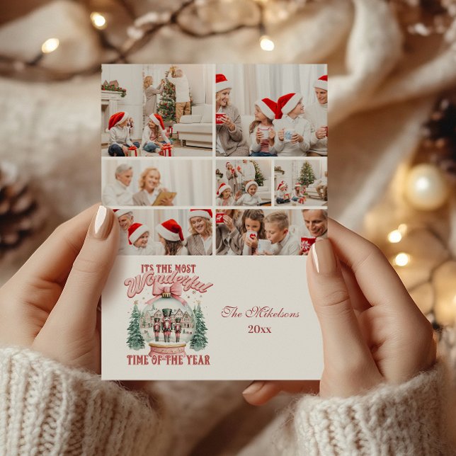 7 Photo Pink  Nutcracker Christmas Wonderland Glob Holiday Card (Creator Uploaded)