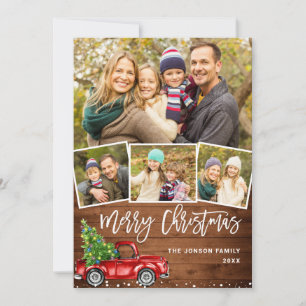 7 PHOTO Retro Christmas Red Truck Rustic Greeting Holiday Card
