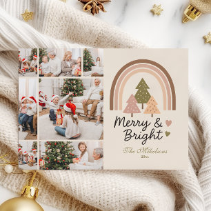 7 Photo Retro Neutral Rainbow Merry & Bright  Holiday Card