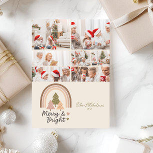 7 Photo Retro Rainbow Merry & Bright  Holiday Card