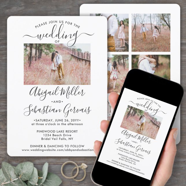 7 Photo Simple Modern Calligraphy Elegant Wedding Invitation (Creator Uploaded)