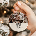 7 Photo Snowflakes Christmas Mr and Mrs  Ceramic Tree Decoration<br><div class="desc">Celebrate your first holiday season as a married couple with this elegant winter design. Featuring a minimalist black-and-white aesthetic, romantic script typography, and a sweet heart emblem, this personalised keepsake is ideal for couples who want to share their joy with timeless style. A beautiful way to mark your first Christmas...</div>