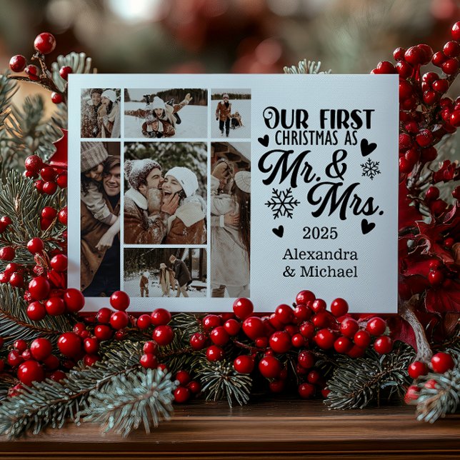 7 Photo Snowflakes Christmas Mr and Mrs  Holiday Card (Creator Uploaded)