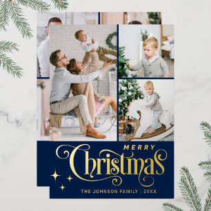 7 PHOTO Sparkle Merry Christmas Greeting Gold