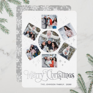7 PHOTO Sparkle Merry Christmas Greeting Silver