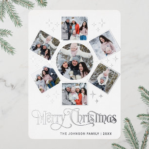 7 PHOTO Sparkle Merry Christmas Greeting Silver