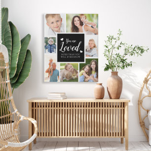 7 Photo You Are Loved Hearts Black White Faux Canvas Print