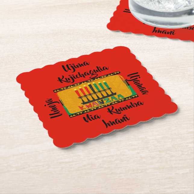 7 Principles of Kwanzaa Candles Paper Coaster (Angled)