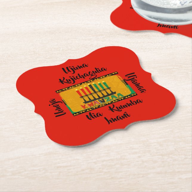 7 Principles of Kwanzaa Candles Paper Coaster (Angled)