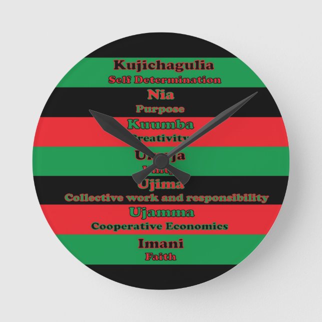 7 Principles of Kwanzaa Colours Round Clock (Front)
