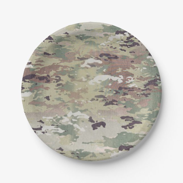7" Round Paper Plate Army OCP Camo Uniform Camofla (Front)