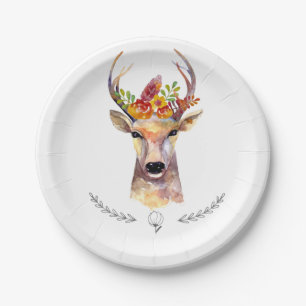7" Round Paper Plate boho deer Buck Head Browning