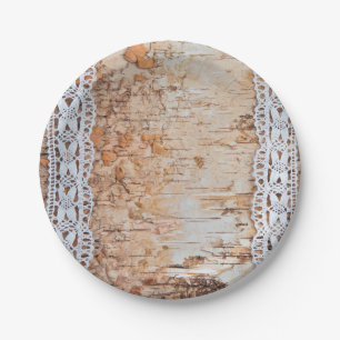 7" Round Paper Plate country barn wood lace trim E