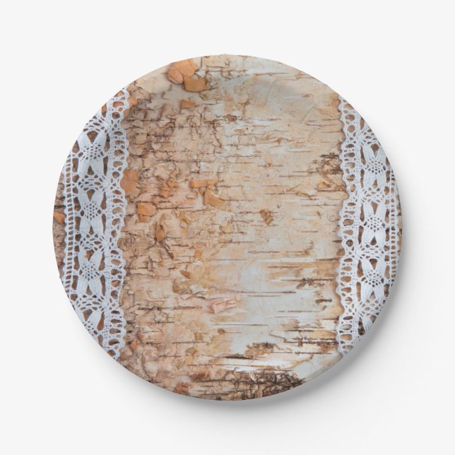 7" Round Paper Plate country barn wood lace trim E (Front)