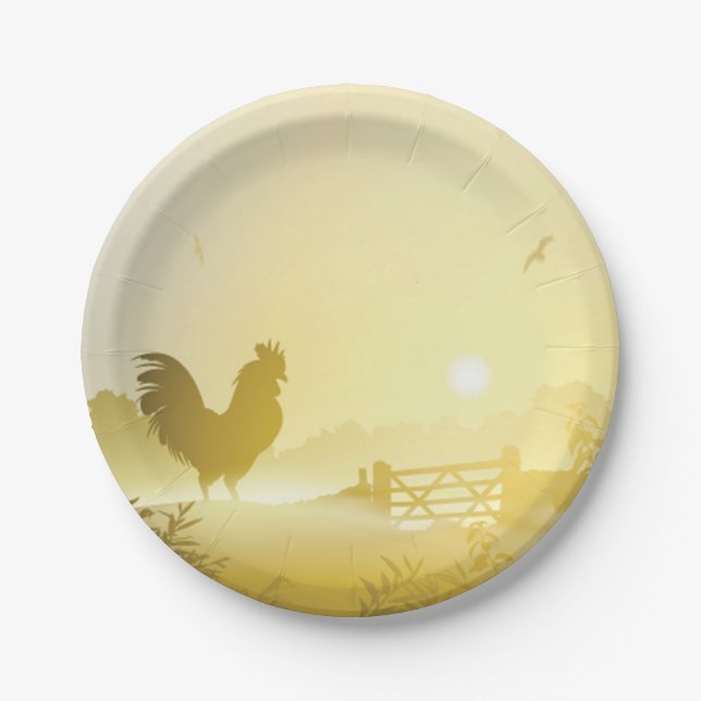 7" Round Paper Plate Sunny Morning Farm Country Ru (Front)