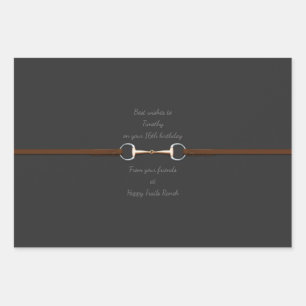 7" Snaffle Bit & Reins Custom Text Equestrian Wrapping Paper Sheet