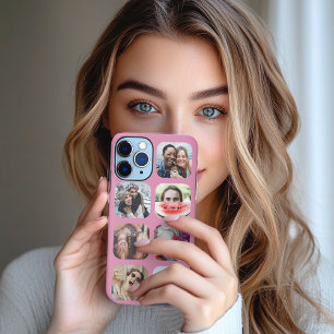7 Square Photo Collage Pink Template iPhone Case